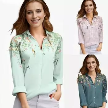 Весенние новые свободные однобортные женские рубашки с длинным рукавом, модные повседневные блузки больших размеров с принтом, женские осенние темпераментные рубашки, женские топы 26246 S зелёный