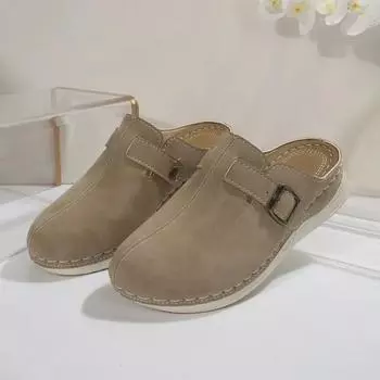 Весенние новые тапочки Baotou, женские модные сандалии с круглым носком, глубоким носком, металлической пряжкой, мягкой подошвой, нескользящие, на низком каблуке 36