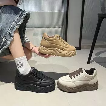 Весенние новые туфли Bread для студенток, модные универсальные туфли на платформе, повседневная обувь на весну и осень 35 чёрный