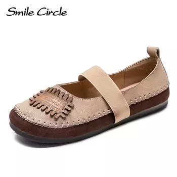 Весенние новые туфли для мам на плоской подошве, удобные женские туфли из воловьей кожи с неглубоким верхом и сотней 35 коричневый