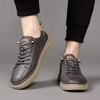 Весенние новые туфли для мужчин из натуральной кожи повседневная обувь модные туфли для скейтбординга на плоской подошве молодежные модные кроссовки 38 серый