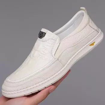 Весенние новые туфли для мужчин из натуральной кожи повседневная обувь модные туфли для скейтбординга на плоской подошве удобные мокасины без застежек 38 чёрный