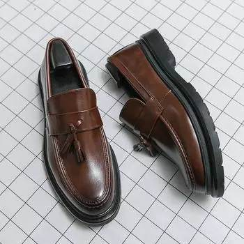 Весенние новые туфли из кожи на толстой подошве, роскошные брендовые лоферы, мужские мокасины с мягкой подошвой, удобные мужские туфли, повседневная обувь 38 чёрный