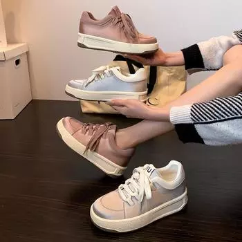 Весенние новые туфли на платформе, увеличивающие рост, для отдыха и спорта, универсальные белые туфли для женщин 34