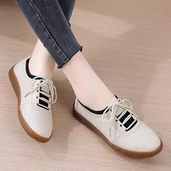 Весенние новые туфли на плоской подошве из натуральной кожи, женские универсальные повседневные туфли для людей среднего и пожилого возраста, нескользящая подошва из коровьей кожи 35 серый