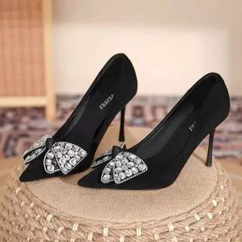 Весенние новые туфли на тонком каблуке, модные туфли с острым носком и мелким носком, замшевые туфли-бабочки на высоком каблуке 35