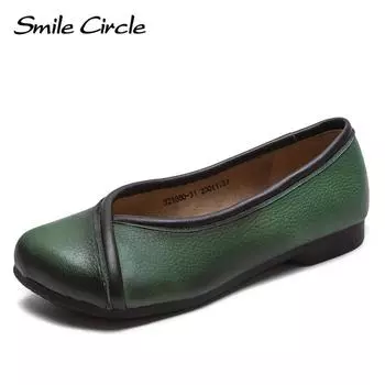 Весенние новые туфли с цветными блоками на плоской подошве с квадратной головкой, женская обувь из воловьей кожи с подставкой для ног в литературном стиле 35 зелёный