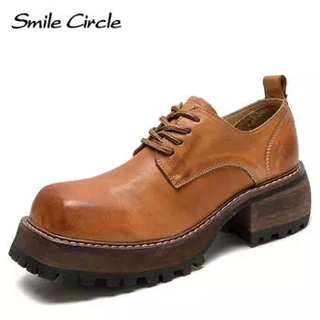 Весенние новые туфли с квадратной головкой и шнуровкой спереди, цветные одинарные туфли, повседневные маленькие кожаные туфли в стиле ретро, модная женская обувь