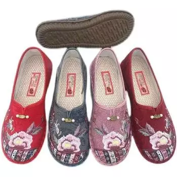 Весенние новые туфли с вышивкой, туфли в китайском стиле, старые пекинские тканевые туфли, легкие туфли для матерей, плоские туфли на одной педали, женские туфли 35