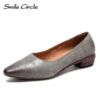 Весенние новые туфли со стременами в стиле ретро, однотонные туфли с острым носком, удобная модная женская обувь с открытым носком 35 серый