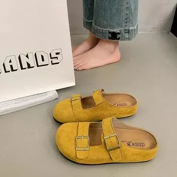 Весенние новые туфли женские с круглым носком, на плоской подошве, на низком каблуке, из мягкой кожи, матовые, на толстой подошве, ленивые, полусабо, модные 35