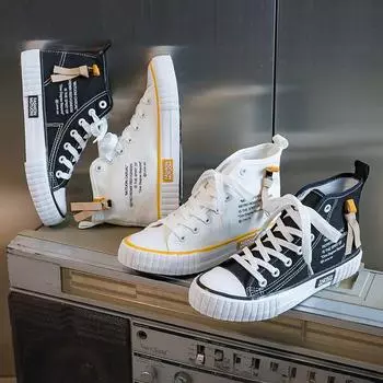 Весенние новые высокие парусиновые туфли Tide White Joker Student Board Shoes Ins Женская обувь 35 белый