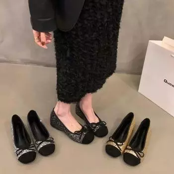 Весенние новые женские балетки на плоской подошве, модные синие тканевые женские балетки на мягкой подошве. 35 золотой