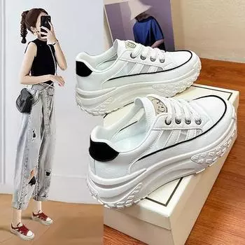 Весенние новые женские кроссовки на толстой подошве в корейском стиле, повседневные плоские спортивные туфли, женские дышащие повседневные белые кроссовки для бега 35 бежевый