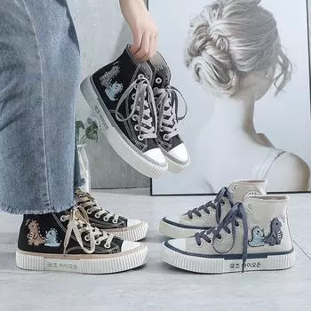 Весенние новые женские парусиновые туфли с вышитым рисунком в виде цветных блоков, подходящие друг другу, на шнуровке, модные женские туфли в корейском стиле для студентов