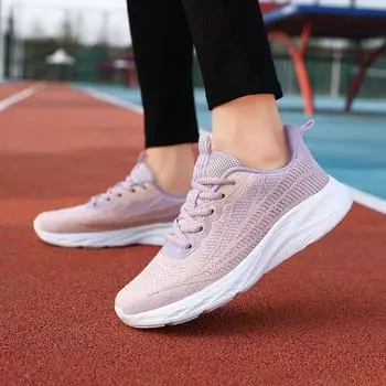 Весенние новые женские туфли Flyknit Sports Shoes Дышащая сетчатая повседневная обувь Модные разноцветные легкие студенческие туфли 35 белый