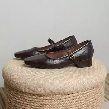 Весенние новые женские туфли Мэри Джейн, модные туфли с квадратным носком, неглубокие, без застежек, женские туфли на плоской подошве, мягкие, для улицы, платье-балетки 35