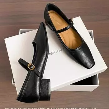 Весенние новые женские туфли Мэри Джейн, модные туфли с квадратным носком, неглубокие, без застежек, женские туфли на плоской подошве, мягкие, для улицы, платье-балетки 35 коричневый