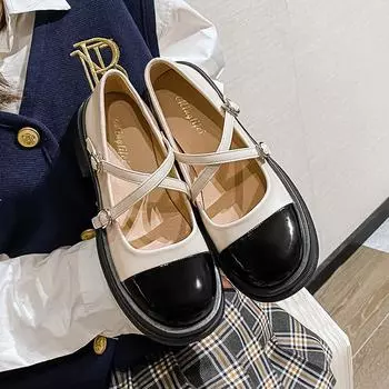 Весенние новые женские туфли на одной платформе, модные лоферы, повседневные кожаные туфли Мэри Джейн, черный большой каблук на среднем каблуке 36 слоновая кость