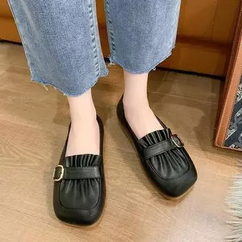 Весенние новые женские туфли на плоской подошве с квадратным носком, модные легкие повседневные туфли без застежек для женщин, для офиса, для отдыха на природе, женские балетки 35 бежевый