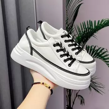 Весенние новые женские туфли на шнуровке в тон, повседневные спортивные белые туфли из мягкой кожи с мягкой подошвой и увеличенной платформой 35