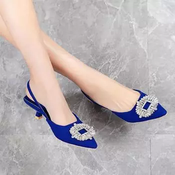 Весенние новые женские туфли на высоком каблуке с острым носом, черные, блестящие, с открытым каблуком, темпераментные туфли Muller на тонких каблуках 35 синий