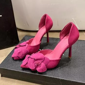 Весенние новые женские туфли-одиночки с острыми тонкими каблуками и цветами на высоком каблуке, женская универсальная сумка с открытой головой, модная обувь 35 роза розовый
