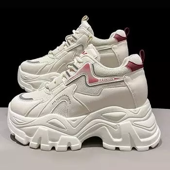 Весенние новые женские туфли, все математические кроссовки на платформе, увеличивающие рост, 8 см, толстая подошва, повседневная обувь, спортивная обувь, сетчатый теннис 35