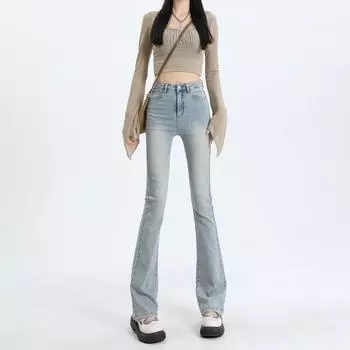 Весенние облегающие расклешенные брюки в стиле ретро с высокой талией XS