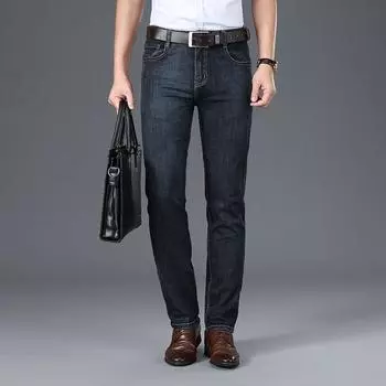 Весенние обычные джинсы большого размера, мужские эластичные повседневные брюки с высокой талией, прямые брюки, мужские джинсы белого цвета 28