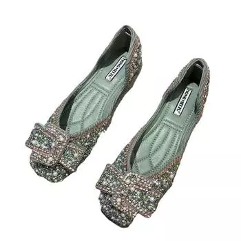 Весенние одинарные туфли со стразами и мелким горлышком и квадратной головкой, темпераментные туфли с плоской подошвой 40 розовый