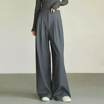 Весенние осенние брюки с высокой талией, широкие брюки с эффектом драпировки, обтягивающие длинные брюки, женские брюки для костюмов 2XL чёрный