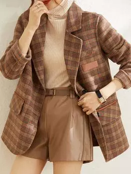 Весенние, осенние и зимние пальто женские искусственный кашемир женские новые пальто клетчатое шерстяное пальто пиджак корейская версия свободный M recommends 52.5 kg or less