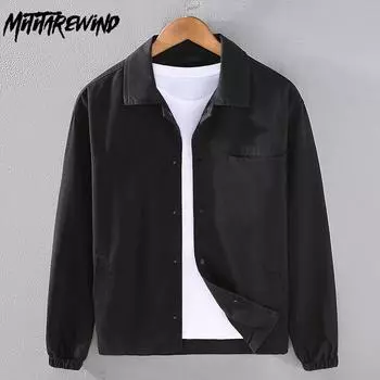 Весенние/осенние куртки для мужчин, японское простое повседневное мужское пальто с отложным воротником, однотонная куртка из чистого хлопка на пуговицах M хаки