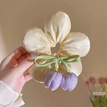 Весенние Основы Тканевая Большая Цветок Резинка для Волос для Женщины Модная Бант Кисточка Тюльпан Резинки для Волос Милая Девушка Не Повреждает Волосы Sc