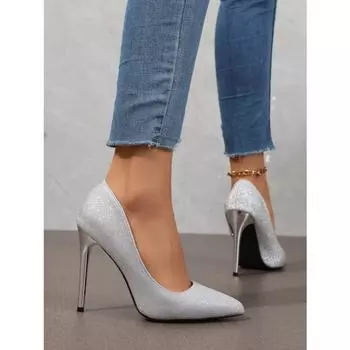 Весенние остроносые сексуальные женские туфли на шпильке с блестками, большого размера, для банкетного платья, универсальные одинарные туфли с завязками 35 чёрный