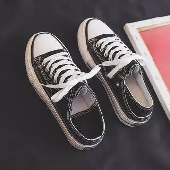 Весенние парусиновые туфли на толстой подошве, увеличивающие высоту, тапочки на полукаблуке, универсальные повседневные туфли для ленивых Tide 35