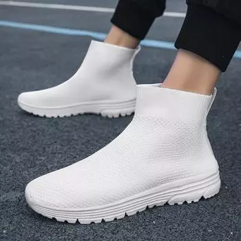 Весенние пары носков, повседневная обувь с дышащей сеткой и высоким берцем, спортивная обувь с толстой подошвой из хлопчатобумажной ткани 36 белый