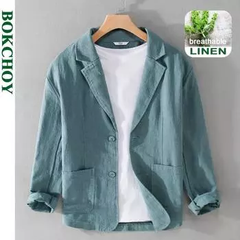 Весенние полосатые повседневные льняные куртки для мужчин, свободная простая уличная одежда для мужчин S белый