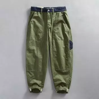 Весенние повседневные брюки-карго из хлопка для мужчин, винтажные брюки с большими карманами, уличная одежда 38 зелёный