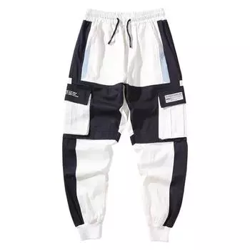 Весенние повседневные брюки-шаровары, мужские уличные брюки с лентами, хлопковые облегающие модные бегуны для мальчиков S белый