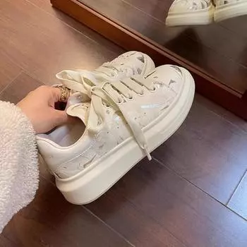 Весенние повседневные кроссовки на толстой подошве со шнуровкой для женщин 35 белый