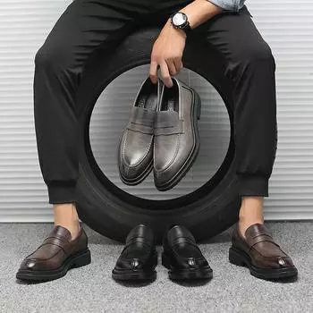 Весенние повседневные мужские туфли с острыми носами и стопой, кожаные туфли с одной педалью, ленивые туфли, цельная модель 9715-C 38 серый