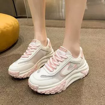 Весенние повседневные сетчатые кроссовки женские летние 2024 года новые модные цветные толстые подошвы легкие повседневные спортивные кроссовки 35 чёрный