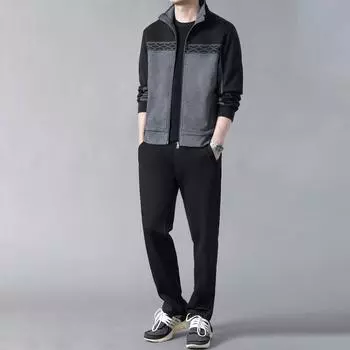 Весенние повседневные спортивные костюмы для мужчин среднего и пожилого возраста XXXXL темно серый