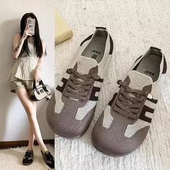 Весенние повседневные туфли из сетчатой ткани для женщин, большого размера, с круглым носком, дышащие и удобные, с одной педалью, женские туфли 35 чёрный