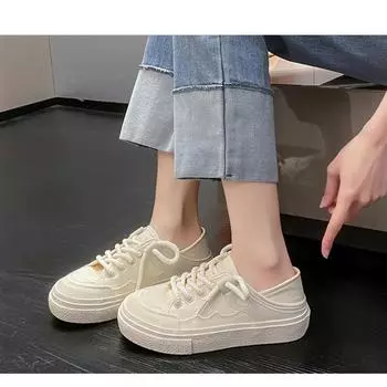 Весенние повседневные туфли на плоской подошве из парусины для женщин 35 чёрный