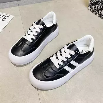 Весенние повседневные женские туфли на шнуровке, кроссовки на платформе, неглубокие женские кожаные повседневные туфли на плоской подошве, женские вулканизированные туфли 35