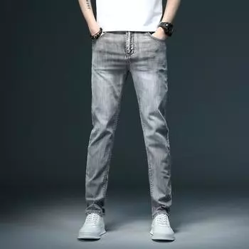 Весенние простые свободные джинсы для мужчин, легкие роскошные эластичные деловые мужские брюки, мужские джинсовые брюки 28