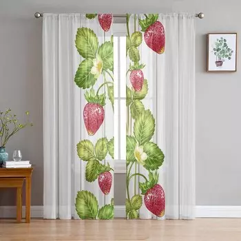 Весенние растения фрукты клубника дерево зерна Тюль оконные шторы для спальни Крытый гостиная вуаль Декор прозрачные шторы портьеры 135W x 114H(cm)